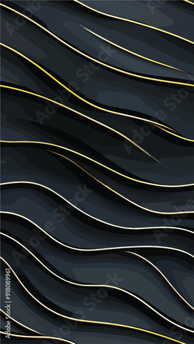 Black and Gold 3D Seamless Background Pattern suitable for vertical social media, backgrounds, wallpaper and templates, high end modern design in an abstract style. 
