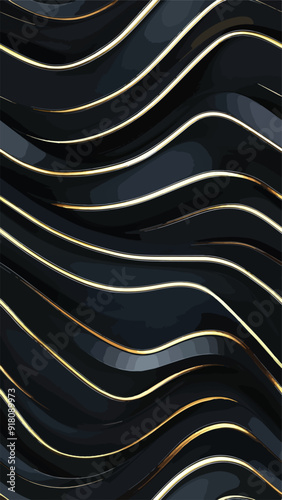 Black and Gold 3D Seamless Background Pattern suitable for vertical social media, backgrounds, wallpaper and templates, high end modern design in an abstract style. 