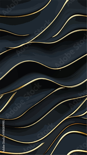 Black and Gold 3D Seamless Background Pattern suitable for vertical social media, backgrounds, wallpaper and templates, high end modern design in an abstract style. 