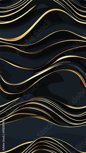 Black and Gold 3D Seamless Background Pattern suitable for vertical social media, backgrounds, wallpaper and templates, high end modern design in an abstract style. 
