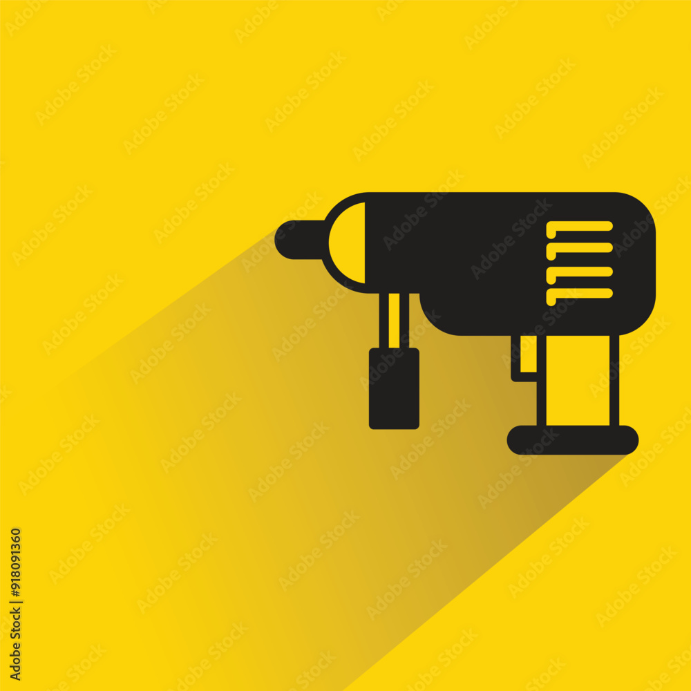 electric drill icon with shadow on yellow background electric drill icon with shadow on yellow background