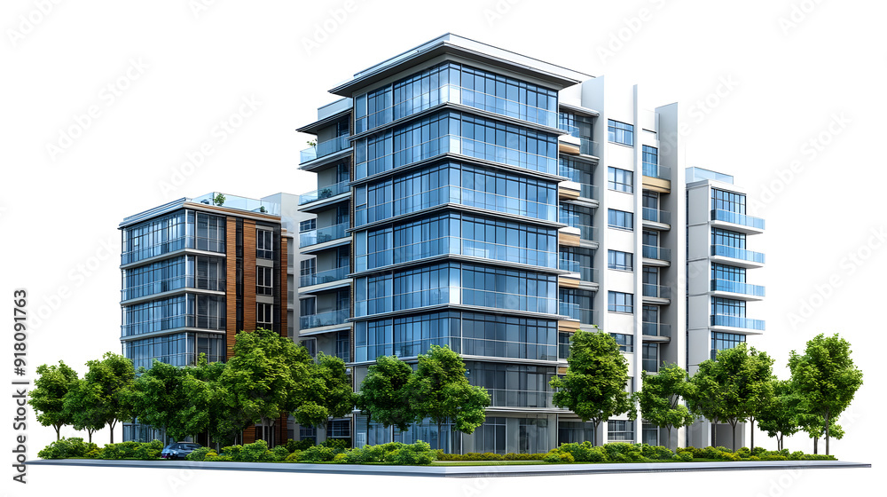 Modern apartment building with green trees. Modern apartment building with green trees.