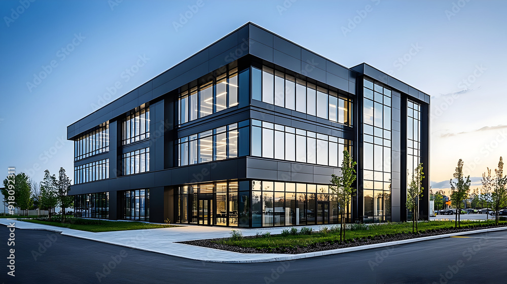 Modern black office building with glass facade. Modern black office building with glass facade.