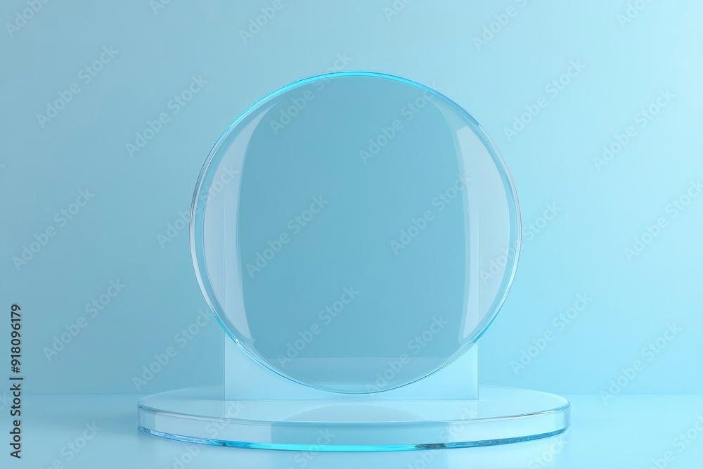 3D blue podium stand with circle glass backdrop is perfect for modern interior concept product display mockups. with generative ai 3D blue podium stand with circle glass backdrop is perfect for modern interior concept product display mockups. with generative ai