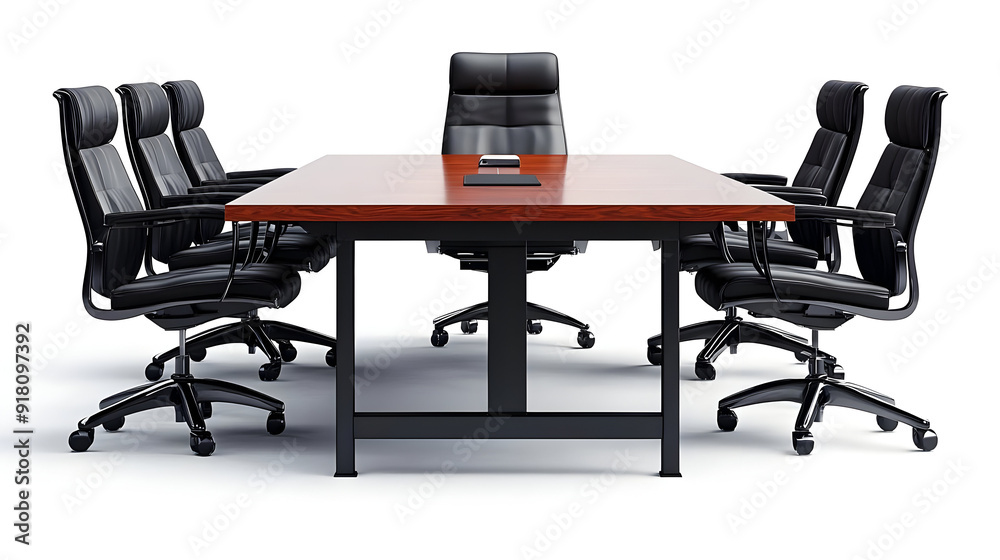 Modern conference table with black leather chairs. Modern conference table with black leather chairs.