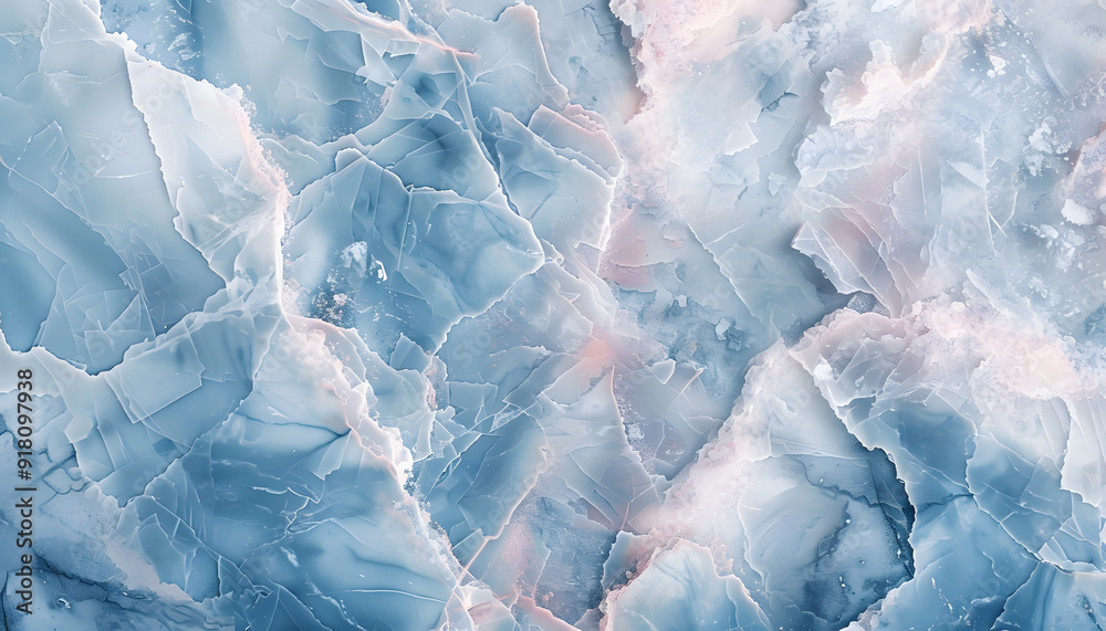 Obraz premium An abstract close-up of icy blue and soft pink marble textures, creating a serene and cool atmosphere.