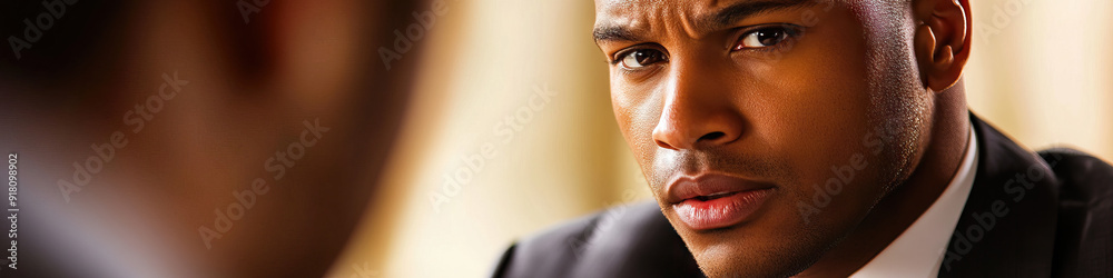 Obraz premium Perceptive Interrogation: A skilled attorney, probing for truths.