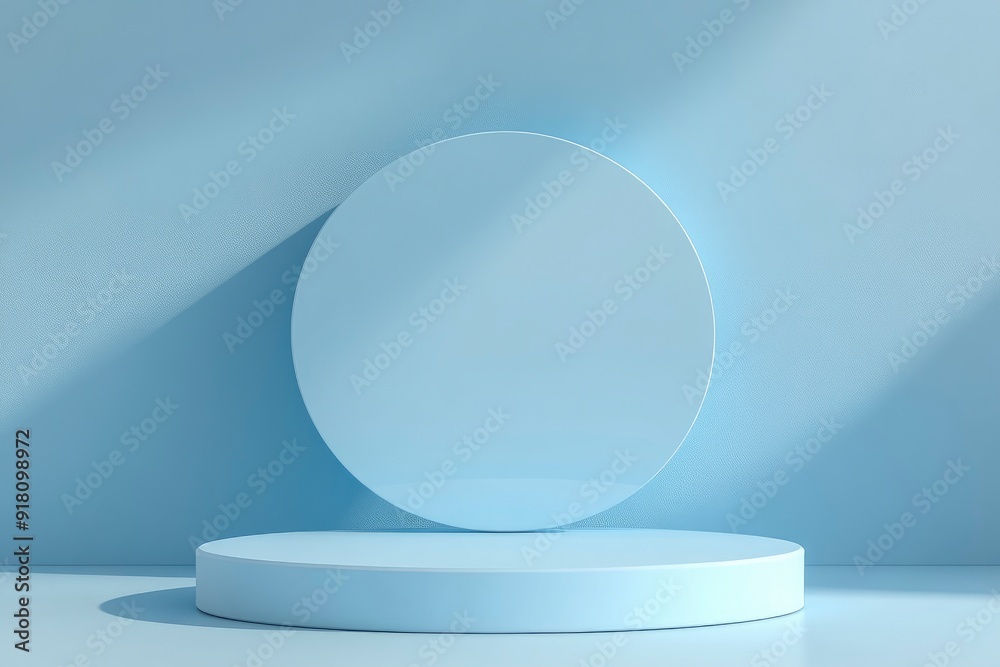 3D blue podium stand with circle glass backdrop is perfect for modern interior concept product display mockups. with generative ai 3D blue podium stand with circle glass backdrop is perfect for modern interior concept product display mockups. with generative ai