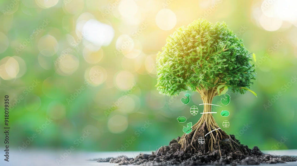 Tree with carbon credit symbols interwoven, Carbon credit, Visualizing environmental benefits Tree with carbon credit symbols interwoven, Carbon credit, Visualizing environmental benefits