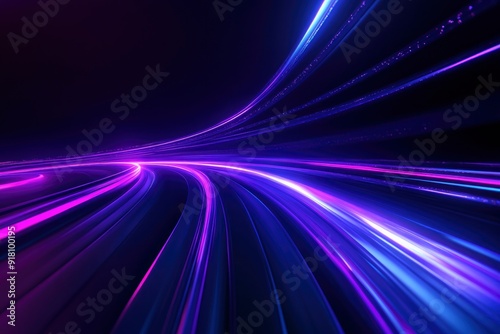 3d Render, Blue purple speed light line through dark background, abstract fast highway patch, hyper speed warp in space with generative ai