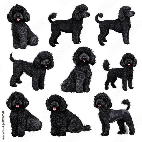 Individual Poodle dog stickers, icons, vectors, illustrations, books, cartoons, and stories. Transparent background.

