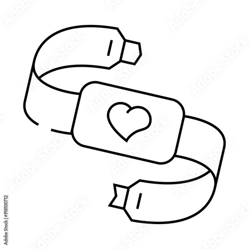 cardio tape with heart line icon vector. cardio tape with heart sign. isolated contour symbol black illustration