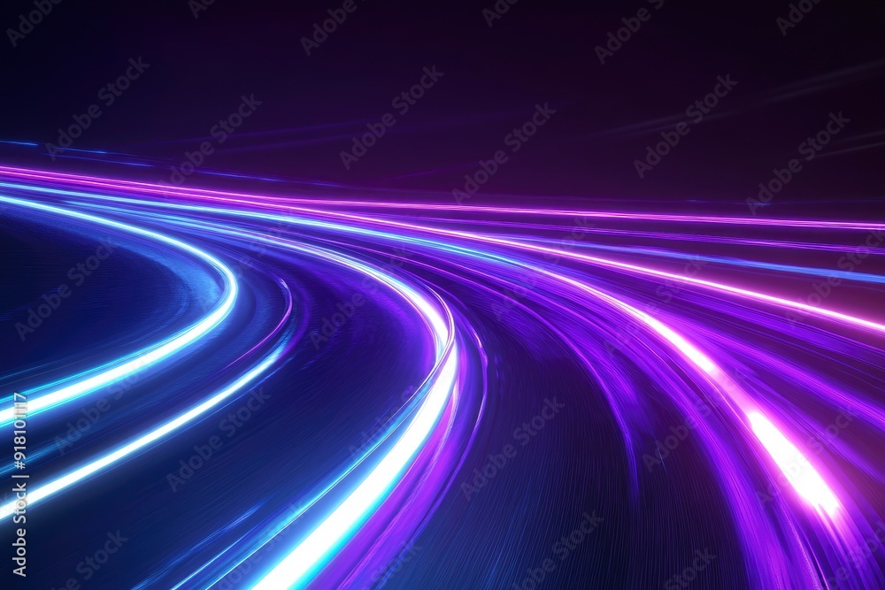3d Render, Blue purple speed light line through dark background, abstract fast highway patch, hyper speed warp in space with generative ai