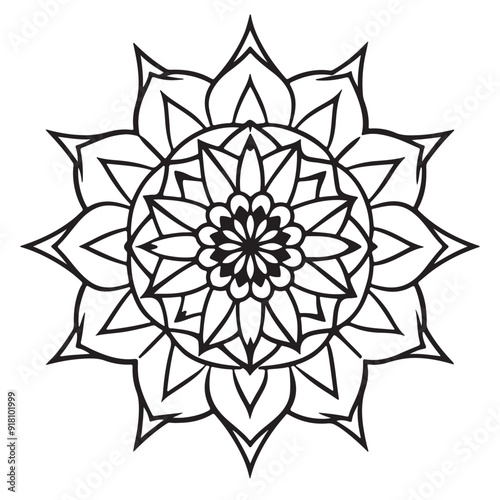 abstract  wild Mandela design pg, adult anti-stress coloring page in line art, floral pattern coloring sheet.