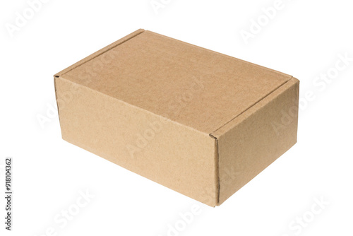 Plain brown cardboard box with flaps, perfect for shipping or storage. Isolated on a transparent background for presentations or packaging design concepts.