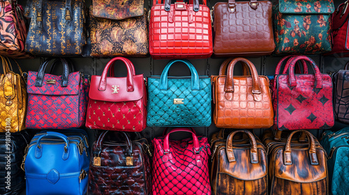 Collection of Counterfeit Luxury Handbags and Watches with Noticeable Fake Branding and Poor Quality photo