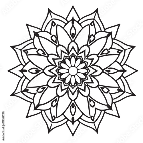 abstract  wild Mandela design pg, adult anti-stress coloring page in line art, floral pattern coloring sheet.