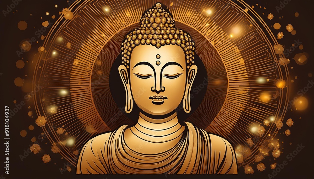 Golden Buddha- Illustration of Buddha’s face in a golden hue, symbolizing enlightenment, wisdom, and divinity with copy space Golden Buddha- Illustration of Buddha’s face in a golden hue, symbolizing enlightenment, wisdom, and divinity with copy space