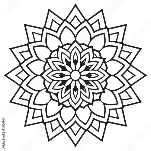abstract  wild Mandela design pg, adult anti-stress coloring page in line art, floral pattern coloring sheet.