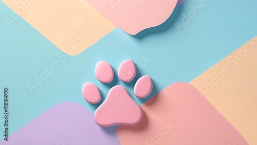 Colorful paw print on pink and blue background, ideal for petrelated designs, childrens products, and animalloving themes. photo