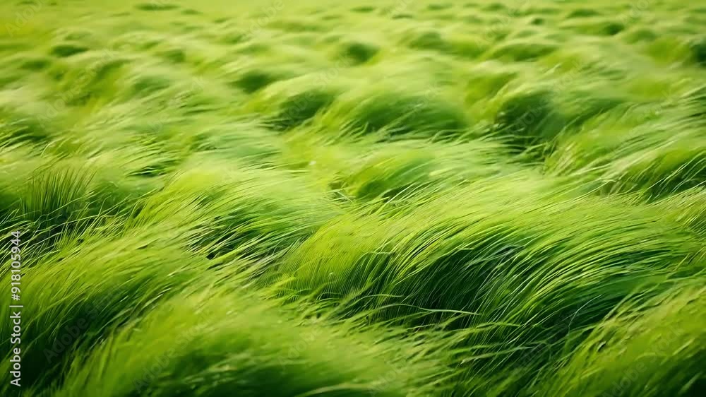 Lush green grass blowing in the wind, creating a natural, abstract texture.