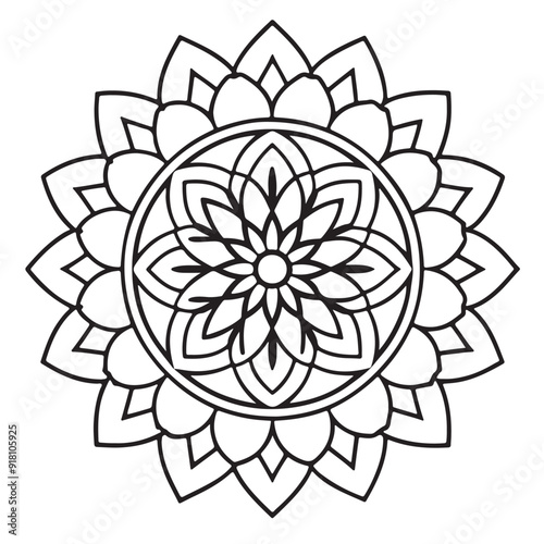 abstract  wild Mandela design pg, adult anti-stress coloring page in line art, floral pattern coloring sheet.