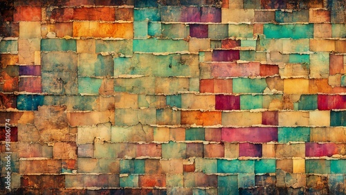 Colorful geometric vintage background with intricate shapes in a lively, nostalgic palette