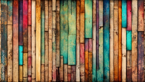 Vintage shapes in bold colors, creating a dynamic and eye-catching retro background, wood bars