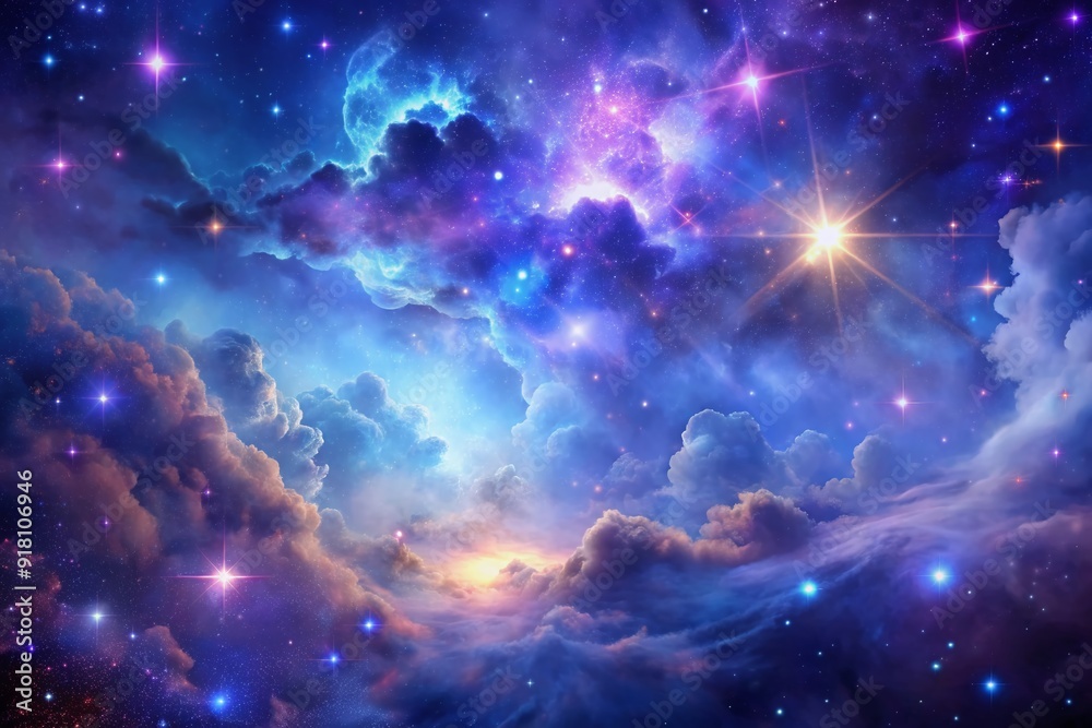Vibrant purple and blue hues swirl amidst twinkling stars in a mesmerizing galaxy cloud nebula, evoking a sense of cosmic wonder in this celestial wallpaper. Vibrant purple and blue hues swirl amidst twinkling stars in a mesmerizing galaxy cloud nebula, evoking a sense of cosmic wonder in this celestial wallpaper.