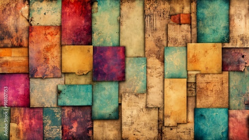 Retro inspired shapes in vivid colors arranged in a vintage background for a playful aesthetic