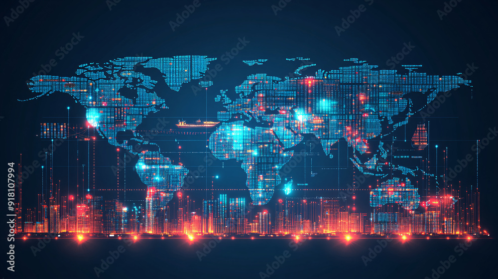Obraz premium Illustration of a World Map Highlighting Major Trade Routes Originating from China Connecting to Various Continents