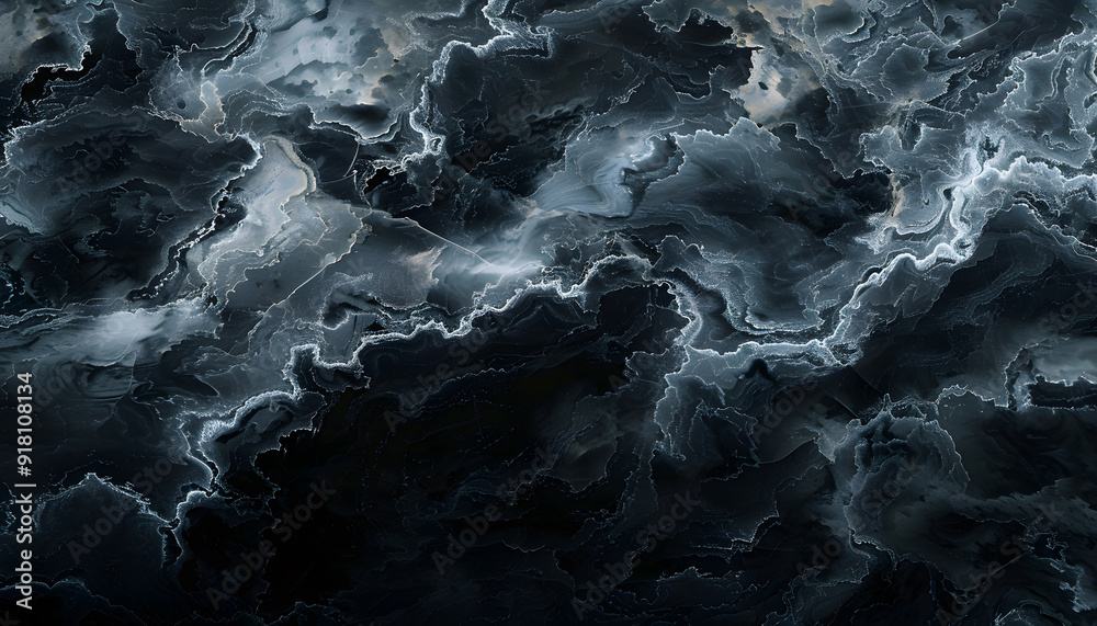 A captivating dark abstract texture featuring swirling patterns in shades of black, gray, and hints of white, evoking a sense of depth.