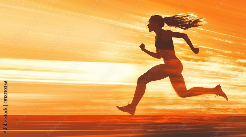 Silhouette of a woman sprinting on a track, with a radiant light behind her, creating an image of speed and resilience. Silhouette of a woman sprinting on a track, with a radiant light behind her, creating an image of speed and resilience.