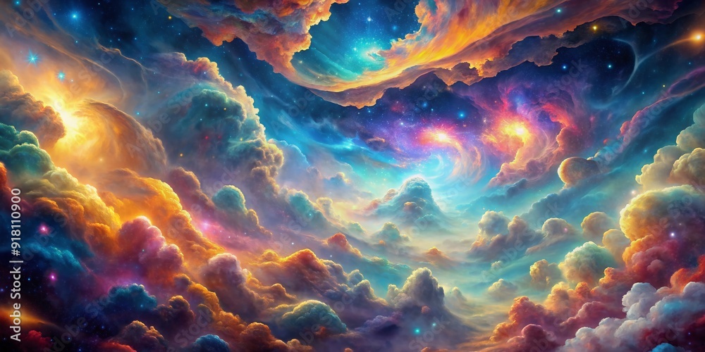 Φωτογραφία Vibrant swirling clouds of iridescent gas and dust dance across a dark starry expanse, creating a mesmerizing and intricate abstract cosmic background seamless pattern