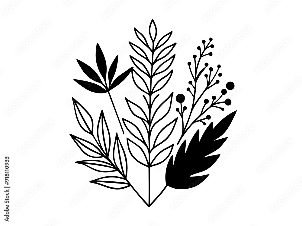 Simple and Elegant Botanical Line Art: Perfect for Graphic Design and Printing Simple and Elegant Botanical Line Art: Perfect for Graphic Design and Printing