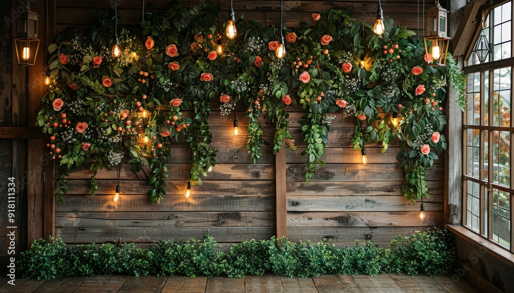 greenery wall adorned with pea lights, providing a fresh and vibrant indoor wedding backdrop greenery wall adorned with pea lights, providing a fresh and vibrant indoor wedding backdrop