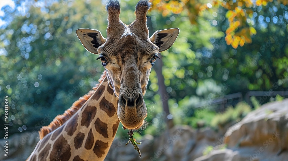 Fototapeta premium Giraffe Enjoying a Meal