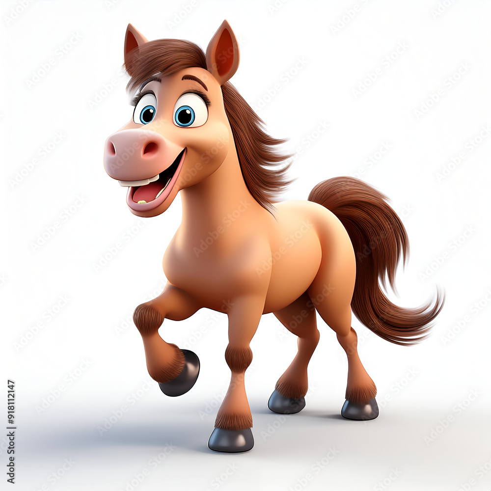 Cheerful cartoon horse running happily in a bright, playful style Cheerful cartoon horse running happily in a bright, playful style