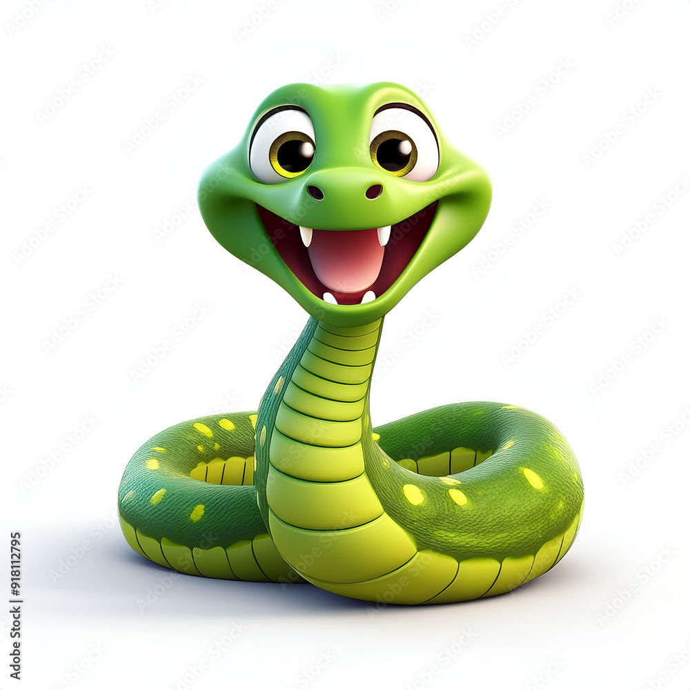 Naklejka premium Friendly cartoon snake smiling with bright colors and large expressive eyes