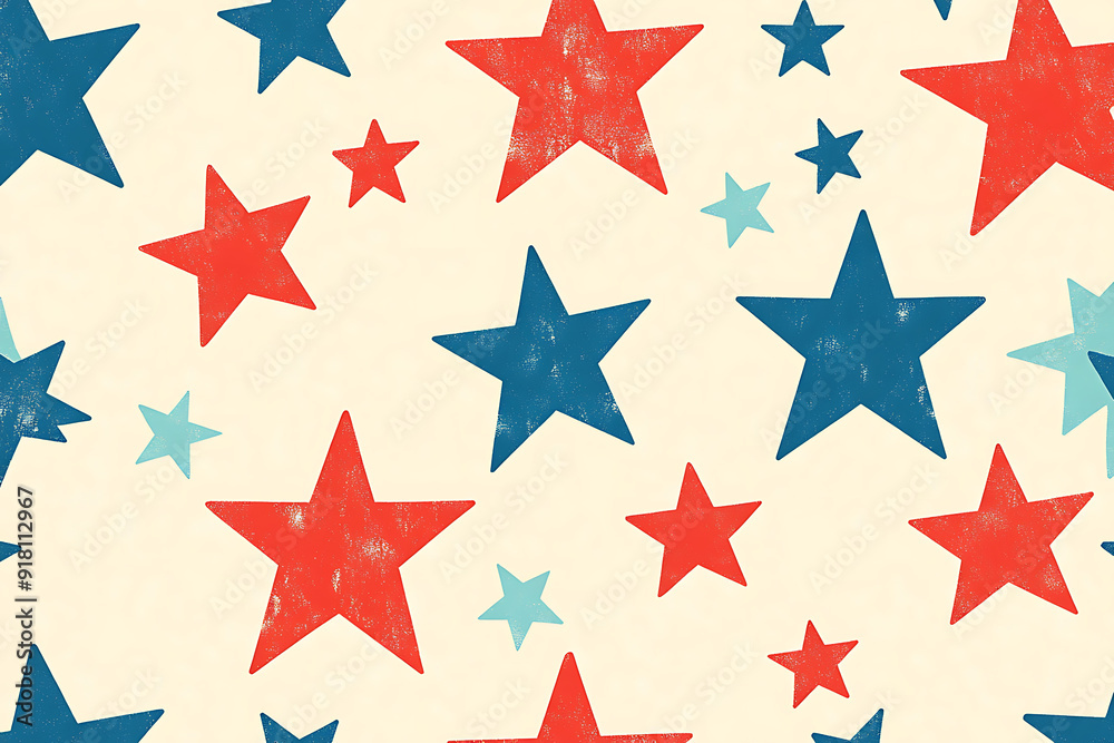Seamless pattern with red and blue hand drawn vector stars in doodle style background. Seamless pattern with red and blue hand drawn vector stars in doodle style background.