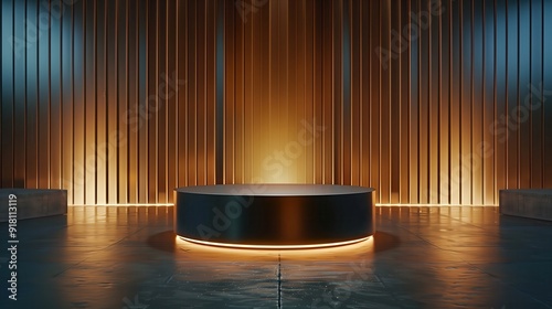 Sleek Metallic Podium on Minimalist Background - Ambient Lighting photo