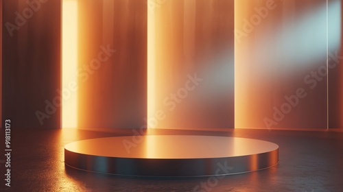 Sleek Metallic Podium on Minimalist Background - Ambient Lighting photo