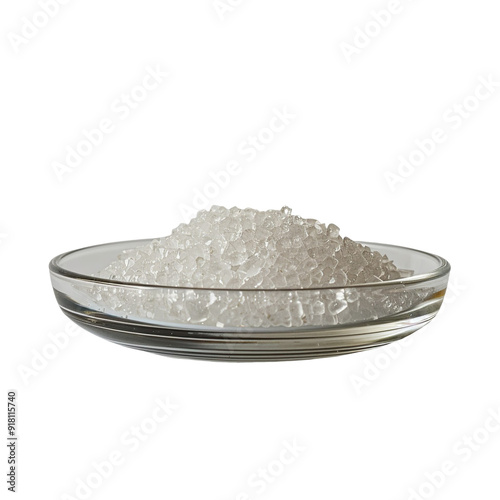 Front view of a single crystallizing dish isolated on a white transparent background. photo