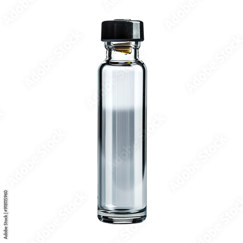 Front view of a single lab glassware sample vial isolated on a white transparent background.