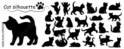 Little Cat silhouette set. Vector illustration