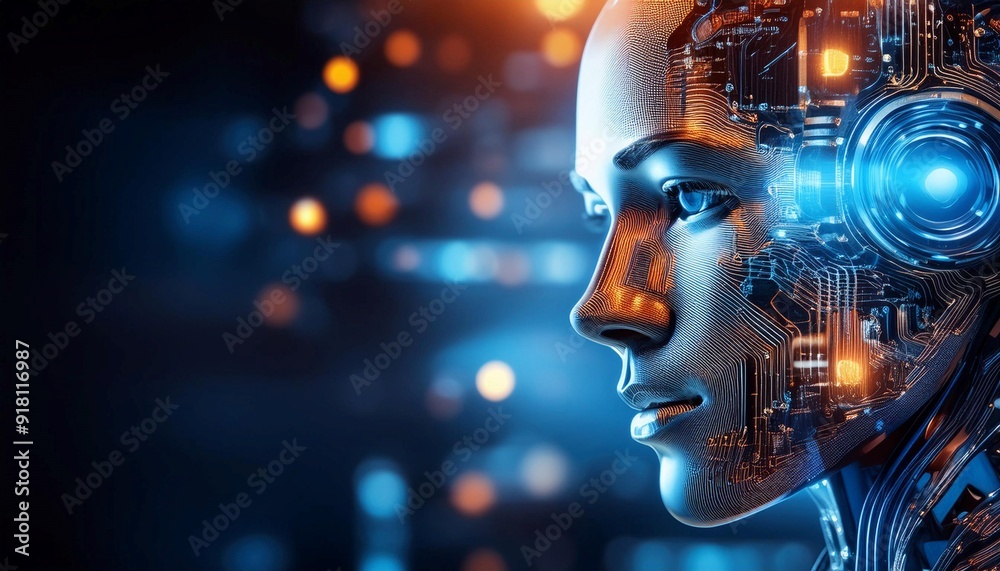 Artificial intelligence robot with circuitry, symbolizing technology, innovation, and future. Artificial intelligence robot with circuitry, symbolizing technology, innovation, and future.