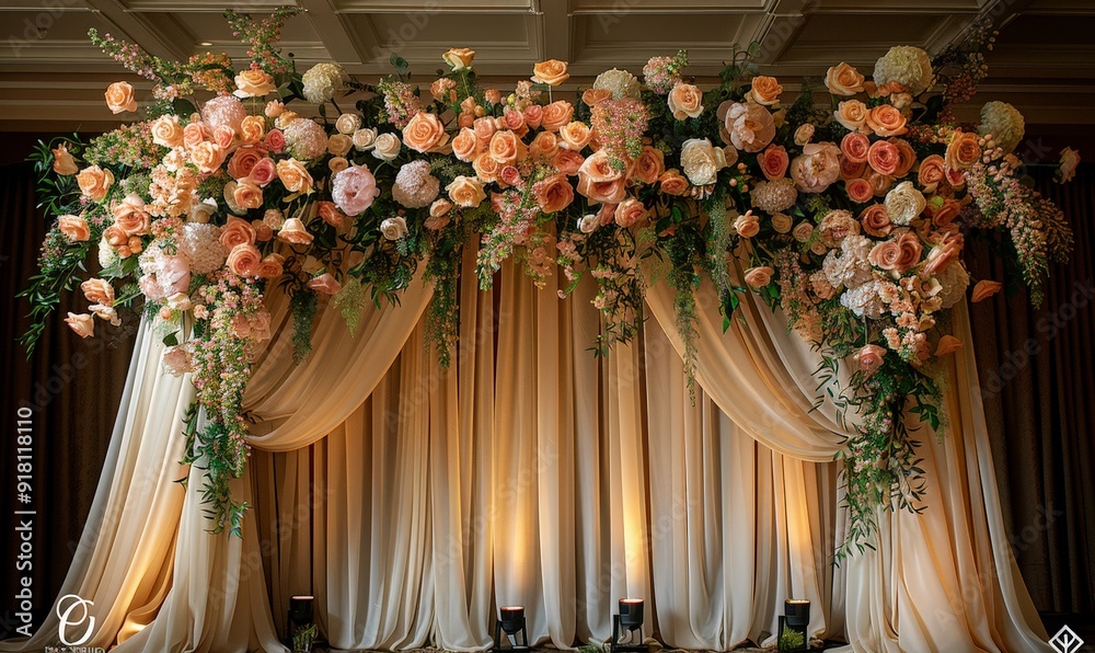hanging flowers creating a delicate and romantic indoor wedding backdrop hanging flowers creating a delicate and romantic indoor wedding backdrop