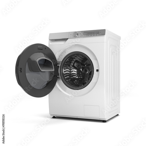 Obraz na płótnie New open modern Washing machine perspective view 3D render on white w salonie