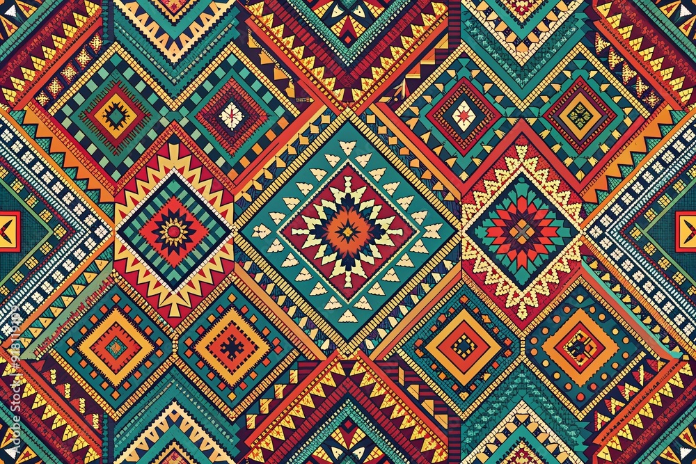 Vibrant Aztec-inspired ethnic seamless pattern featuring geometric ornaments, intricate prints, and tribal motifs in a mesmerizing vintage style, perfect for textile and design projects. Vibrant Aztec-inspired ethnic seamless pattern featuring geometric ornaments, intricate prints, and tribal motifs in a mesmerizing vintage style, perfect for textile and design projects.