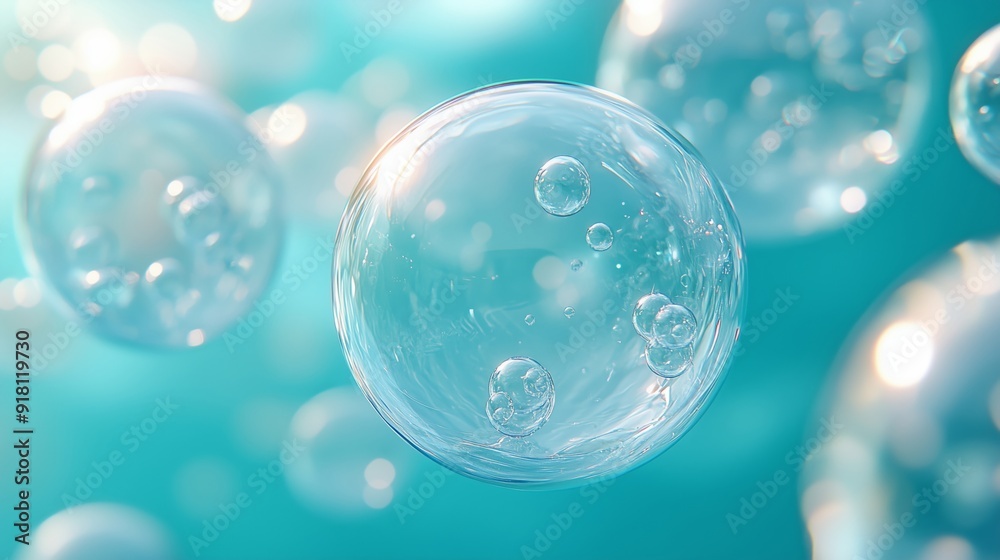 A Beautiful Display of Floating Bubbles in Aqua Water A Beautiful Display of Floating Bubbles in Aqua Water